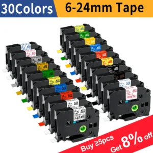 6/9/12/18/24mm for Brother Tape 12mm Compatible TZE Label Tape TZE231 251 for Ptouch PTH110 H107 P710BT H105 E550W Label Machine