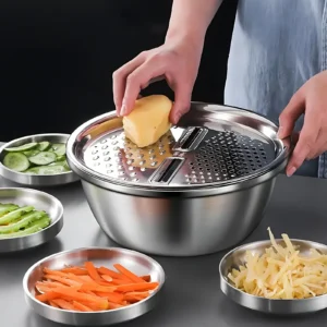 3PCS/1Set Vegetable Slicer, Stainless Steel Slicer, Potato Slicer, Vegetable Washing Basin, Drain Basket, Multifunctional