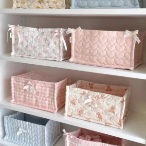 Square Storage Basket Lace Flower Desktop Organizer Storage Basket Korean Quilted Storage Basket Cute Storage Frame Home Decorat