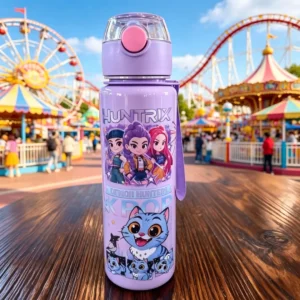 Cartoon Figure Water Bottle, Portable Outdoor Straw Cup for Kids-Girls’ Summer Sports Leakproof Cute