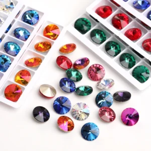 8-14mm Pointback Round Crystal K9 Glass Rhinestones Rivoli Fancy Stones for Art Craft Glue On Rhinestones Garment Decoration