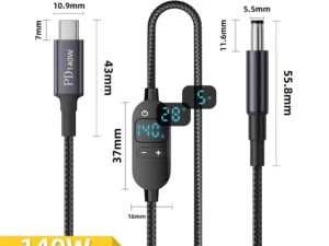 140W USB C to DC Power Cable 140W Type C to 5V 9V 12V 15V 20V 28V Adjustable Voltage Adapter Connector Cable for Laptop Routers