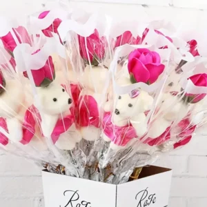 5PCS Artificial Rose Bear Flowers Soap Bouquet Set Lovely Flower Gift for Mother's Day Valentine's Birthday Wedding Home Decor