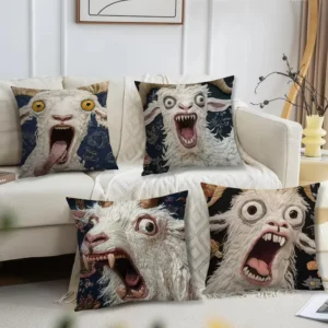 Spooky Goat Face 2D Cushion Cover Nordic Simplicity Print for Home Office Coffee Shop Car Sofa Pillow Decor One Side Printed 1PC