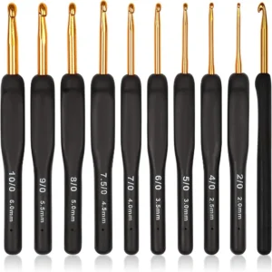 8PCS Black Crochet Hooks Set for Arthritic Hands,Ergonomic Crochet Hook Soft Crochet Needle,2.5-6.0mm Crochet Kit for Beginners
