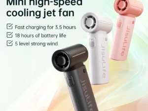 JISULIFE Handheld Turbo Fan, Super Strong Wind, 5 Speeds, Long Battery Life, 5000mAh USB Rechargeable, Multipurpose Pocket Fan