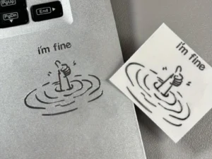 I'M Fine Funny Sarcastic Metal Stickers - Waterproof Glossy Paper Laptop Stickers, Humorous "I'M Fine" Design, Disposable Easy-To-Tear DIY Technology Accessories