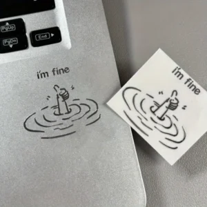 I'M Fine Funny Sarcastic Metal Stickers - Waterproof Glossy Paper Laptop Stickers, Humorous "I'M Fine" Design, Disposable Easy-To-Tear DIY Technology Accessories