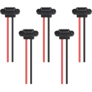 5PCS Type-C Female Chassis 2 Pin Type-C Female Socket Connector Waterproof Jack Female Charging Port 3A USB-C Charger Plug Socke
