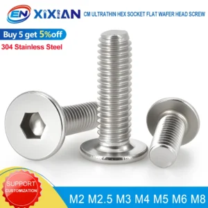 M2 M2.5 M3 M4 M5 M6 M8 Hex Hexagon Socket Ultra Thin Super Low Flat Wafer Allen Head Bolt 304 Stainless Steel A2-70 Screws