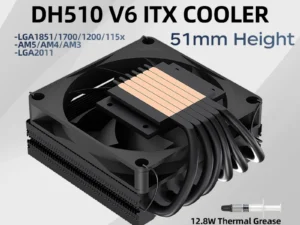METALFISH DH510 Low Profile 6 Heat pipe CPU Cooler 51mm Height TDP160W Radiator for 1700/1200/115x/AM5 AM4 Mini ITX Case