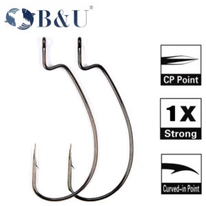 B&U Thin Wire Offset EWG Worm Hook with Big Rings Carbon Steel Crank Hooks Fishing Accessories for Soft Lure Tackle 12pcs