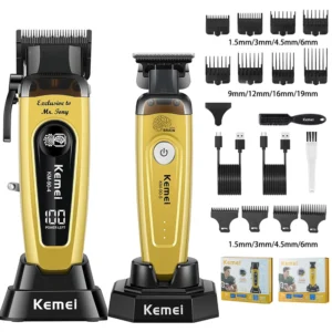 KEMEI Men's Hair Trimmer, Cordless Professional Hair Clippers, Beard Trimmer, Barber Care Kit, Hair Cutting Machine, 11,501 RPM,