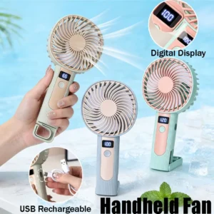 Digital Display Handheld Fan - USB Rechargeable, 120 Speed Levels, Portable 2-in-1 Desk & Handheld Mini Fan