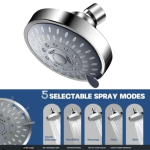 5 Modes High Pressure Shower Head 4 Inch High Flow Fixed Showerheads Sprayer Bathroom Rain Showerhead Faucet Replacement Part
