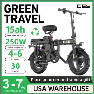 UPlee GE5 48V 15AH Battery EBike 30+MPH 250W Folding Electric Bike 30 Miles Max Range Electric Bike for Adults 14" Fat Tire