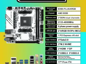 JGINYUE AMD AM4 ITX Motherboard supports Ryzen R3 R5 R7 R9 1/2/3/4/5 series CPU DDR4 RAM Desktop PC PCI-E 3.0 B350i PLUS ARGB