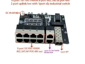 10 port 10/100/1000M 8port 802.3at/af poe in/out 48v with 2port uplink/nvr with 1port sfp industrial switch module