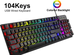 104 Keys Wired Keyboard RGB Colorful Gaming Keyboard Mechanical Feel keyboard Standard Keyboard for Windows Laptop Computer