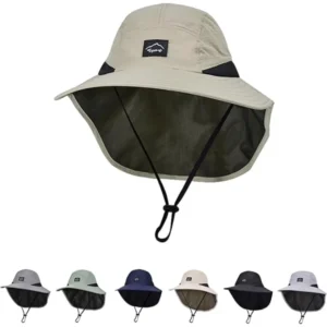 Summer Wide Brim Waterproof and Quick-drying Panama Caps Outdoor Visor Bucket Hats Mesh Breathable Sun Hat with Neck Flap Hiking