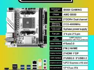 JGINYUE AMD B550 AM4 mini ITX Motherboard supports Ryzen R5 4000/5000 series processors DDR4 RAM PCI-E 4.0 B550i GAMING