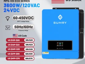 SUMRY Solar Inverter 3.6KW 24V 120V Pure Sine Wave on/Off Grid Inverter MPPT 110A Controller Charger 120A Home Use
