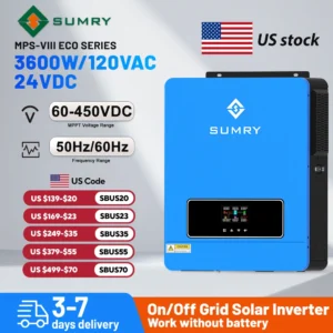 SUMRY Solar Inverter 3.6KW 24V 120V Pure Sine Wave on/Off Grid Inverter MPPT 110A Controller Charger 120A Home Use