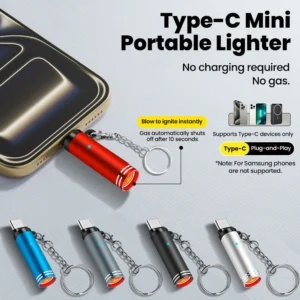 Elough Type C Mini Portable Lighter Air Blast Cigarette Lighter Outdoor Safety Windproof Explosion-Proof Lighter for iphone15-17