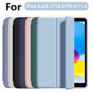 for iPad 5/6/7/8/9/10th gen Compatible with Air 4/5/6/7 Pro 11, three fold stand intelligent protective cover with soft TPU case