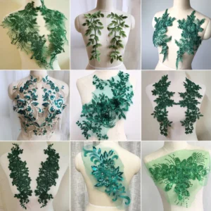 Green Lace Flower Embroidery Patches Sew on Clothes Dress Chiffon Appliques Repair Handwork Craft