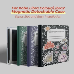 Twosheep suit for Kobo Libra Colour Kobo Libra2 Magnetic Detachable Case Cover with Stylus Slot Clear Back Composition Book