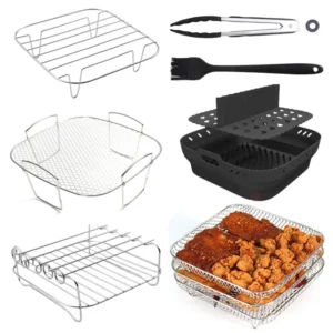 Air Fryer Rack for Ninja Dual 3pcs Layered Stainless Steel Grilling Rack Rectangle Hot Airfryer Basket Tray Accessories