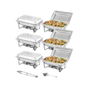SucceBuy 8QT Rectangle Chafing Dish 2/4/6 Packs w/ Full Size Pans Buffet Catering Warmer Server Folding Stand Fuel Holder Tray