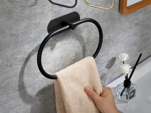 Stainless Steel Towel Holder Self-adhesive Bathroom Towels Rack Black Washhand Hanger Ring Rail Bar Kitchen Storage Accessories