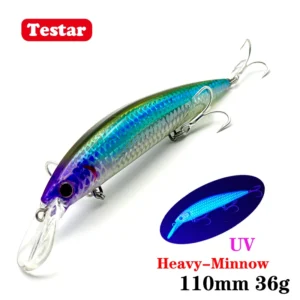 Testar 110mm 36g Heavy Sinking Minnow Bait UV Long Casting Sinking Jerkbait 110S Artificial Japan Laser Bait Pesca Fishing Lures