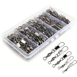 50/200pcs Barrel Snap Swivel Fishing Accessories, Fishing Gear with Ball Bearing Swivels Snaps Connector for Quick Connect Lures