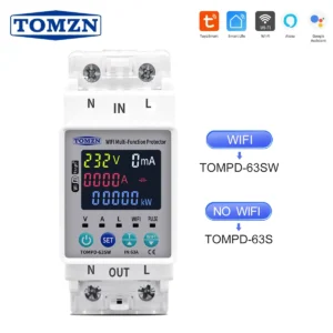 TOMZN 2P 63A 110V 220V TUYA WIFI Smart Switch kWh Metering Circuit Breaker Timer with Voltage Current and Leakage Protection