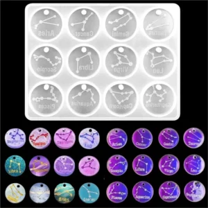 12 Zodiac Constellation Resin Molds Round Star Zodiac Sign Epoxy Silicone Casting Mould for DIY Jewelry Crafts Making Supplies