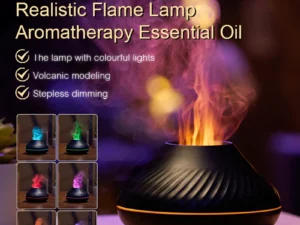 Volcanic Aromatherapy Humidifier 130ml USB Portable Essential Oils Diffuser with Color Flame Night Light for Home Bedroom Office