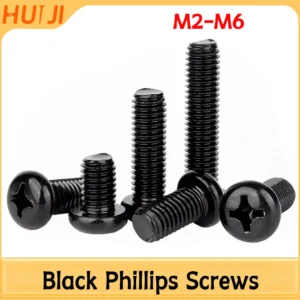 Black Carbon Steel M2 M2.5 M3 M4 M5 M6 M8 Cross Recessed Phillips Truss Head Large Flat Round Head Screw Bolt