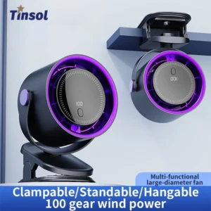 TINSOL Portable Clip Fan, Silent Desktop, Home and Dormitory, Cart Type, Rechargeable, USB, Strong Wind, Air Conditioning Fan