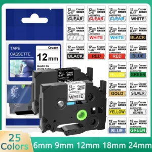 TZ-231 TZ-251 tz631 TZ-131 Label Tape 12mm Compatible for Brother tze Laminated Ribbon for P-touch Label Maker H110 H200
