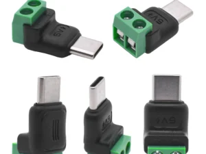 5PCS TypeC to 2 Pin Adapter No Solder Quick Connect Green Terminal for Charging Cable Phone Power Bank DIY Electronics Connector