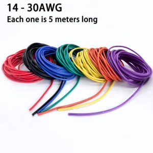 14/16/18/20/22/24/26/28/30 AWG Silicone Electric Wire 5 meter/16.5ft- Soft, Flexible Tin-Copper Wire High Temperature Resistant