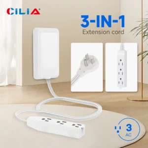 Flat-Face Outlet Extender with 3 Receptacles, Ultra-Thin Wall Plate Plug with Cord Extender and 3-Outlet Power Strip,1650W,125V
