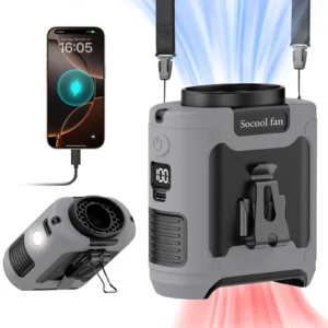 Socool Portable Waist Fan 10000mAh/20000mAh Handheld Hanging Neck Clip On Fan with Phone Charging LED Light for Outdoor Working