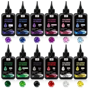 UV Resin, 12-Color Transparent UV Resin, Odorless Low-Shrinkage UV Colored Resin, Vibrant Colors, UV Resin Crafting Kit