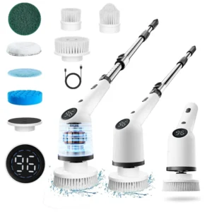Cordless Electric Spin Cleaning Brush with 8 Brush Heads, 1300mAh Battery & 3 Speeds (350/400/450 RPM), Extendable Handle