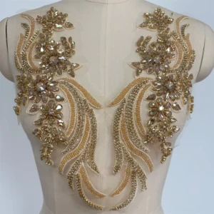 1 Pair Handmade Beaded Crystal Bodice Applique Patches Accessory for Dress Clothes DIY