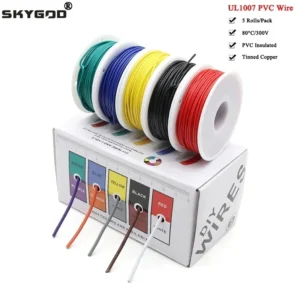 (5 Colors Mix Kit)UL1007 Wire PVC Insulation Tinned Copper Cable Stranded Electrical Line 30/28/26/24/22/20/18/16 AWG PCB Wire